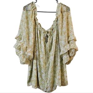 $5 If Bundled! Cato Green Floral Ruffle Blouse